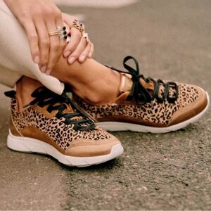Sezane Sama Leopard Print Sneakers Trainers Lace Up Leather Suede 10